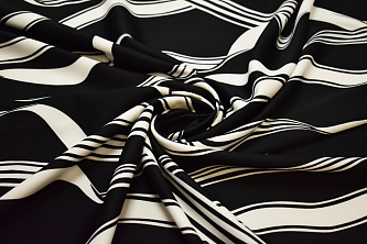 Плательная черная ткань полоска W-132502