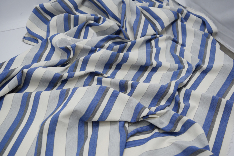 Матрасная ткань сине-серая в полоску W-133814