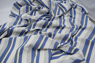 Матрасная ткань сине-серая в полоску W-133814