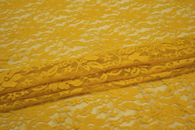 Гипюр желтый цветы листья W-127957