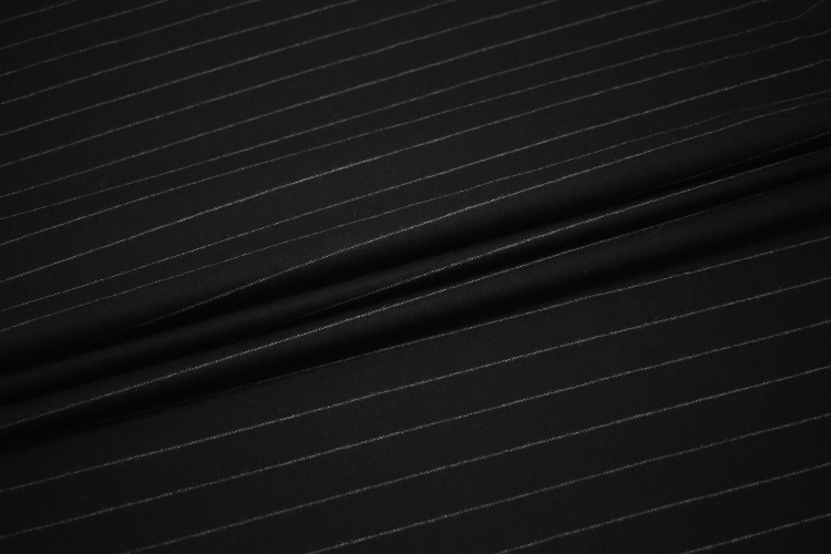 Костюмная черная в серую полоску ткань W-130879