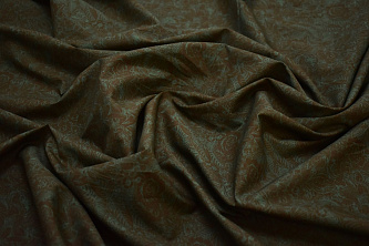 Рубашечная зеленая коричневая ткань цветы W-132327