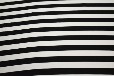 Шёлк-атлас черный белый полоска W-130570