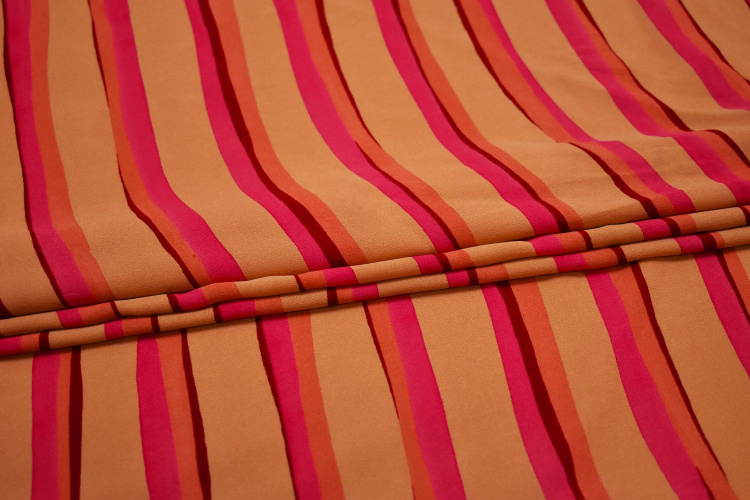 Плательная бежевая розовая ткань полоска W-132322