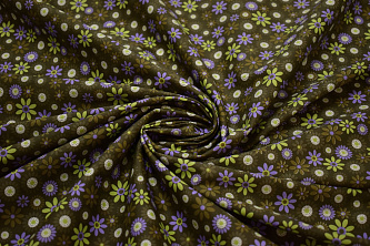 Рубашечная хаки зеленая ткань цветы W-132551