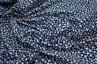 Рубашечная синяя белая ткань геометрия W-131538