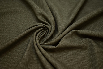 Костюмная цвета хаки ткань в полоску W-131700