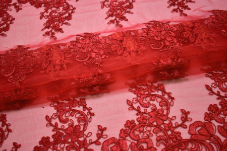 Сетка красная с вышивкой W-127477