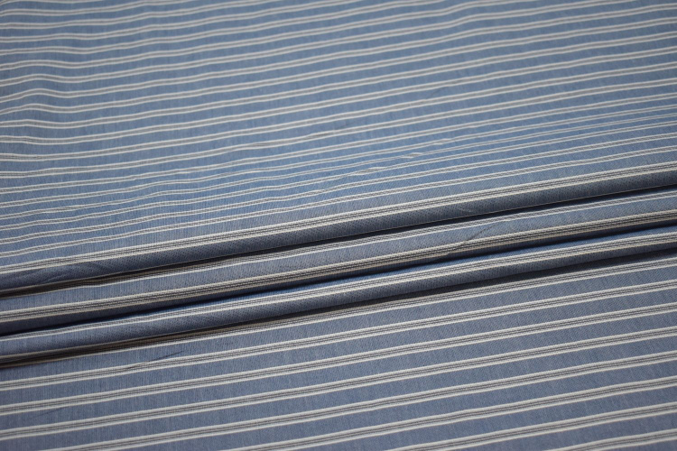 Рубашечная синяя серая ткань полоска W-130964