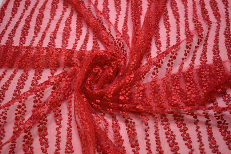 Сетка красная с вышивкой W-127476