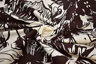 Костюмная коричневая ткань цветы W-132089