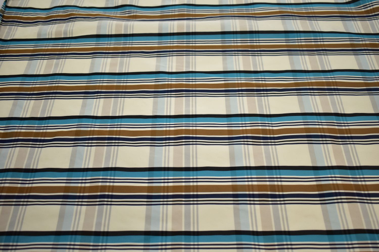 Курточная голубая коричневая ткань полоска W-132820