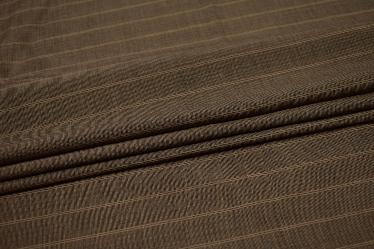 Костюмная коричневая ткань полоска W-132724