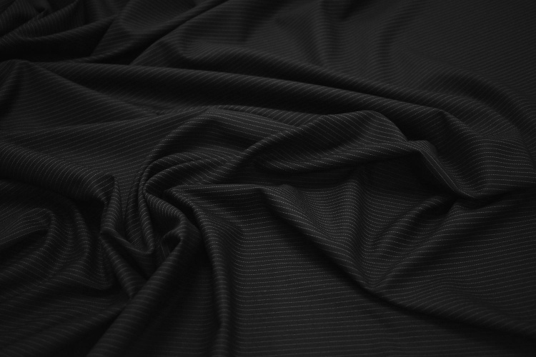 Костюмная черная ткань полоска W-132267
