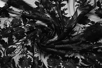 Сетка черная с вышивкой цветы W-129483