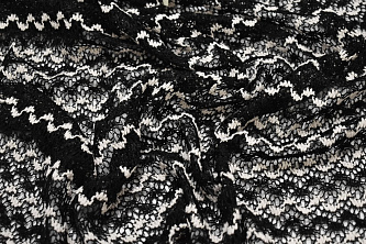Трикотаж черный белый зигзаг W-129107