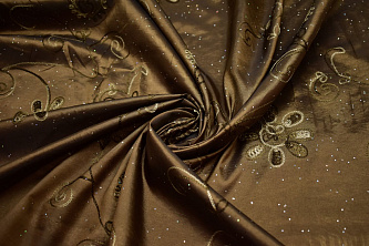 Тафта коричневого цвета вышивка цветы W-132019