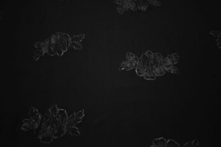 Трикотаж черный цветы W-126116