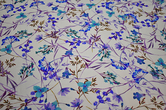 Шифон синий цветы W-124902
