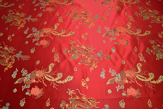 Китайский красный цветы драконы W-131878