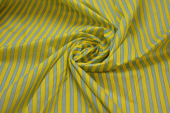 Плательная желтая голубая ткань полоска W-132788