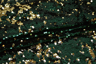 Сетка с зелеными и золотыми пайетками W-131963