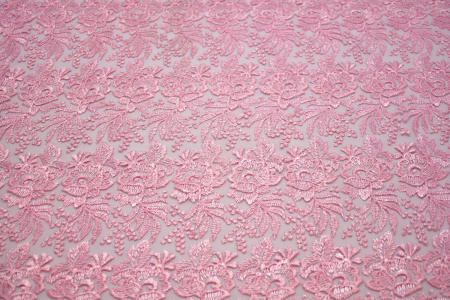 Гипюр розовый цветы W-125478