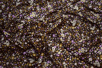 Шифон коричневый сиреневый цветы W-130733