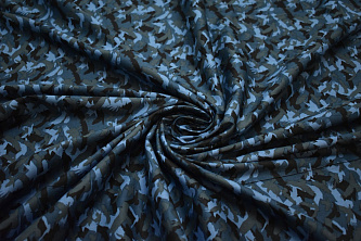 Рубашечная синяя черная ткань принт W-130664