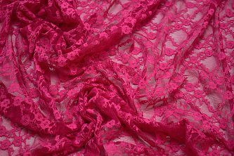 Гипюр розовый цветы W-125501