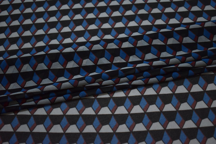 Шифон синий бордовый геометрия W-129988