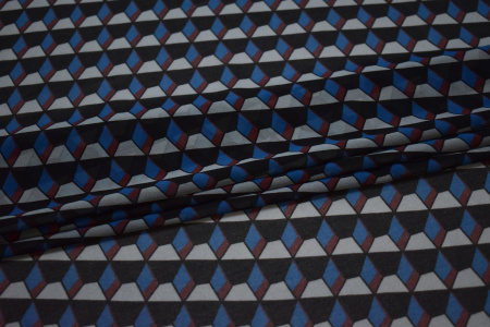 Шифон синий бордовый геометрия W-129988