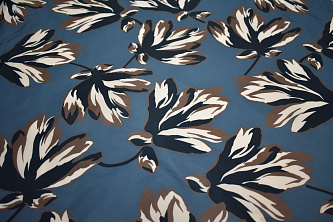 Курточная синяя коричневая ткань цветы W-132311