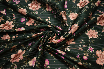 Плательная зеленая ткань цветы W-129987