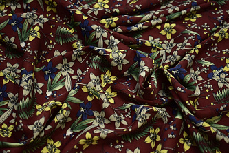 Плательная бордовая ткань цветочный узор W-132567
