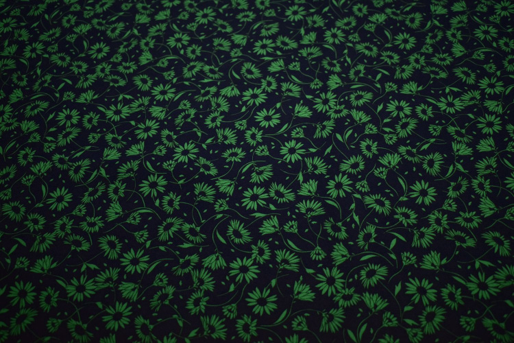 Плательная синяя зеленая ткань цветы W-131892