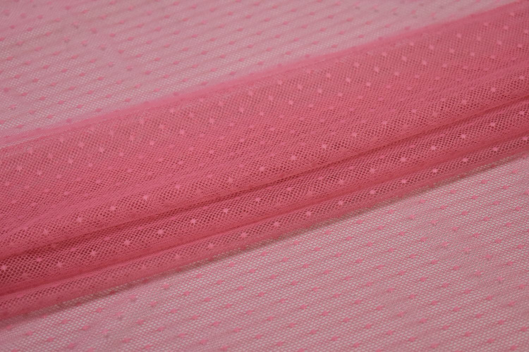 Сетка-стрейч розового цвета горох W-131021