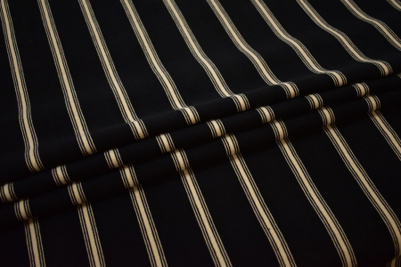 Костюмная черная бежевая ткань полоска W-131542