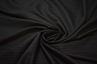 Костюмная черная синяя ткань полоска W-132870